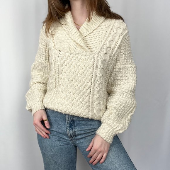 Vintage Aran Cable Knit Oversized Sweater Irish Scottish Wool Grandpa Fisherman - Picture 5 of 7